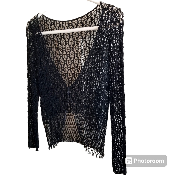 Ladies large crocheted sweater with beading trim EUC - Picture 1 of 4